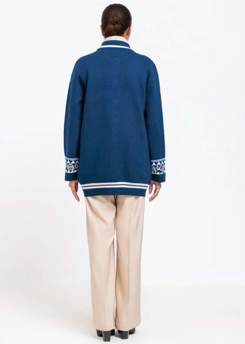 Navy-Baseball Collar Full Sleeves Cardigan Sweater (25Y-072-67) - Image 2