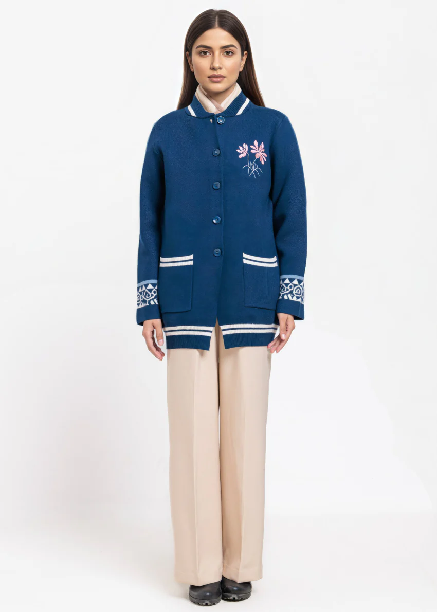 Navy-Baseball Collar Full Sleeves Cardigan Sweater (25Y-072-67) - Image 4
