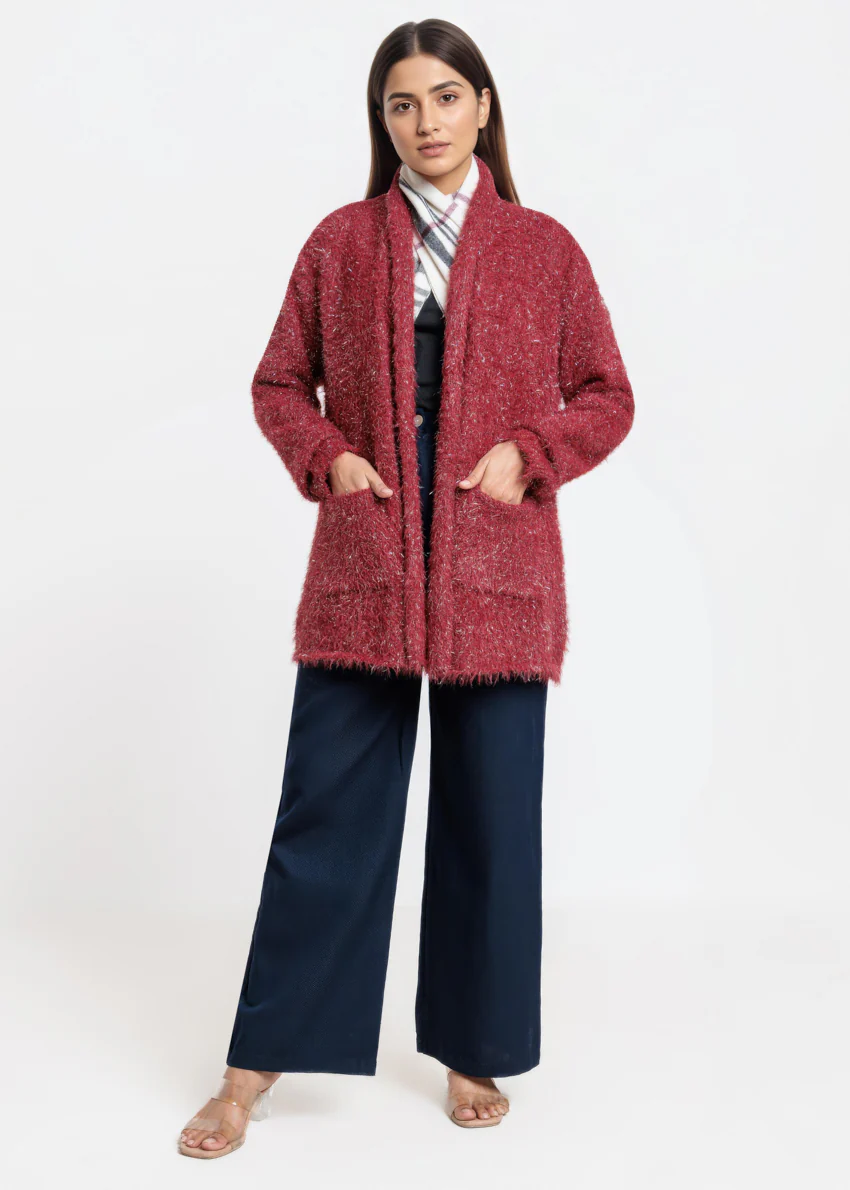 Maroon-V-Cardigan Full Sleeves Sweater (25Y-073-67) - Image 4