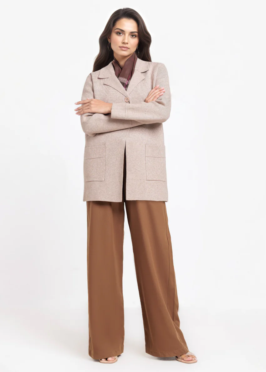 Beige-Notched Collar Full Sleeves Cardigan Sweater (25Y-074-67) - Image 4