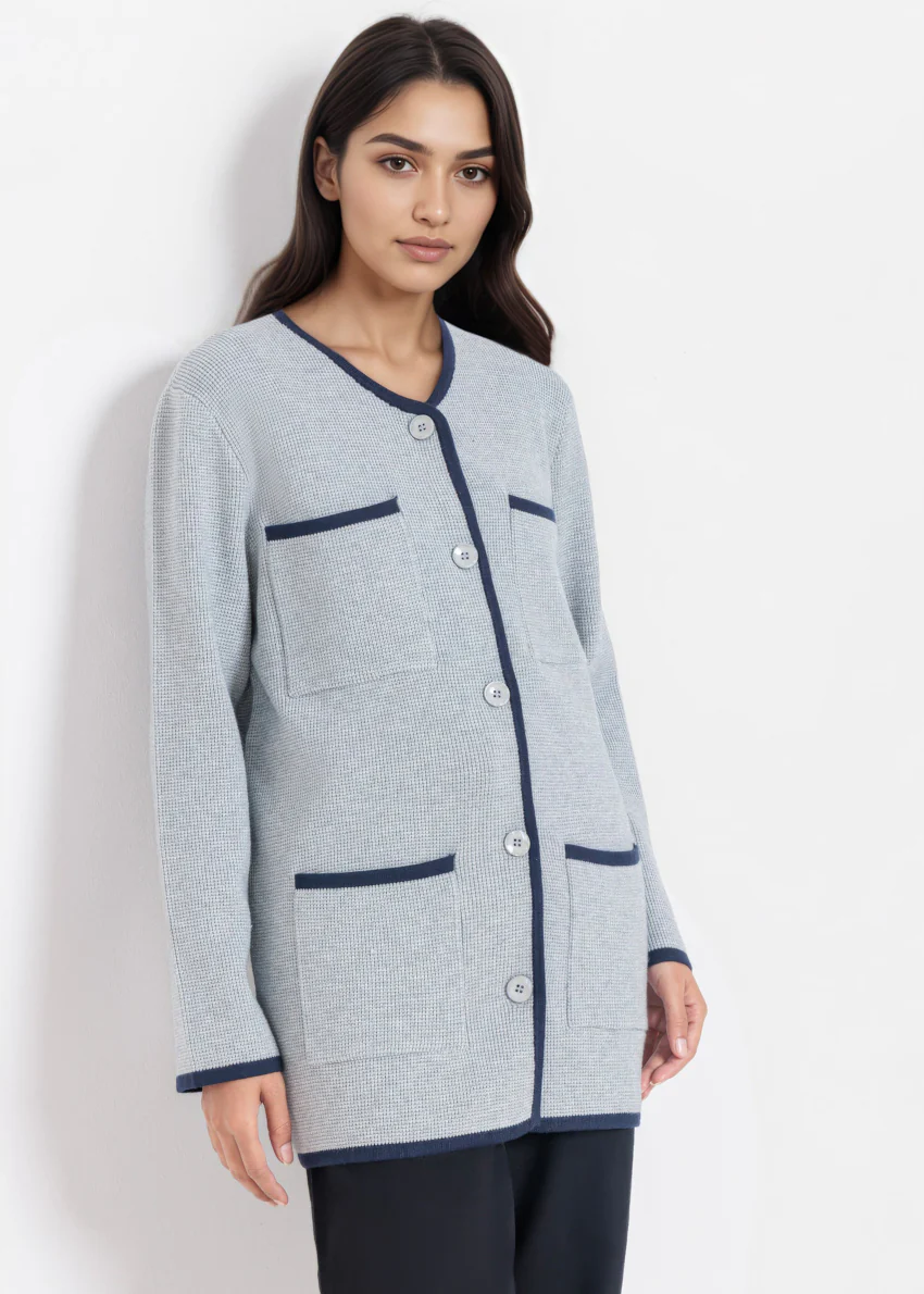 Grey-V-Cardigan Full Sleeves Sweater (25Y-075-67) - Image 4