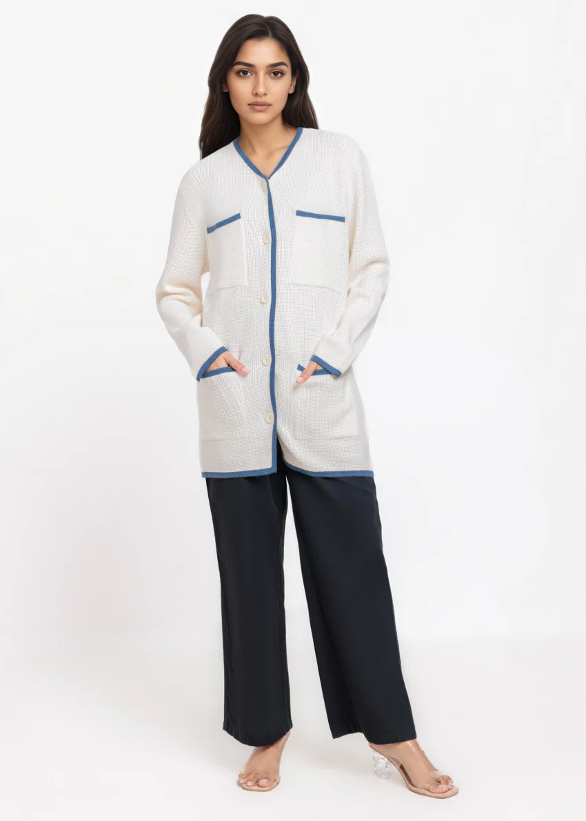 White-V-Cardigan Full Sleeves Sweater (25Y-075-67) - Image 4
