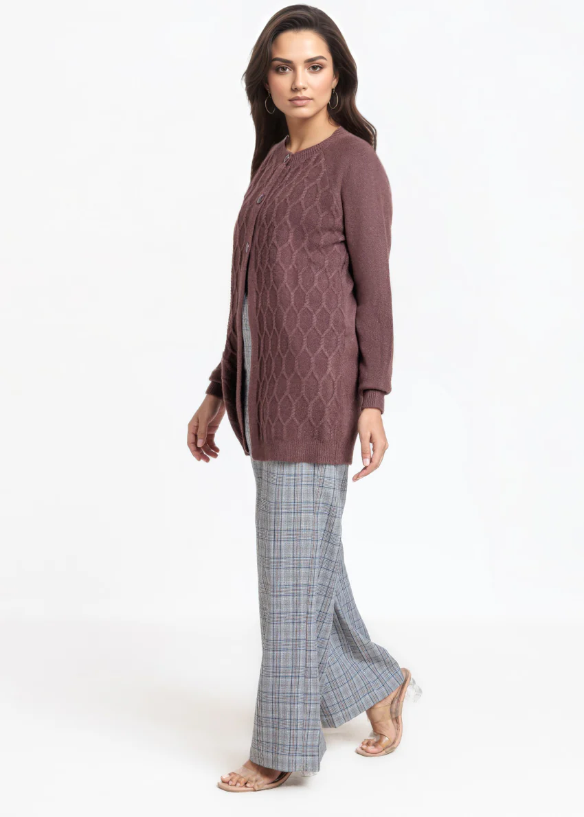 D-Brown-Round Neck Full Sleeves Cardigan Sweater (25Y-076-67) - Image 5