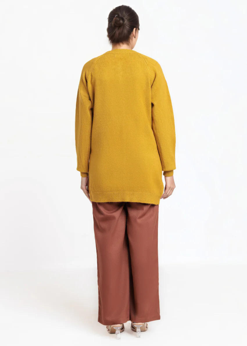 Mustard-Round Neck Full Sleeves Cardigan Sweater (25Y-076-67) - Image 2