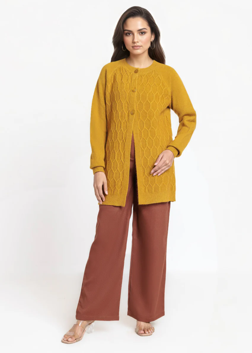 Mustard-Round Neck Full Sleeves Cardigan Sweater (25Y-076-67) - Image 5