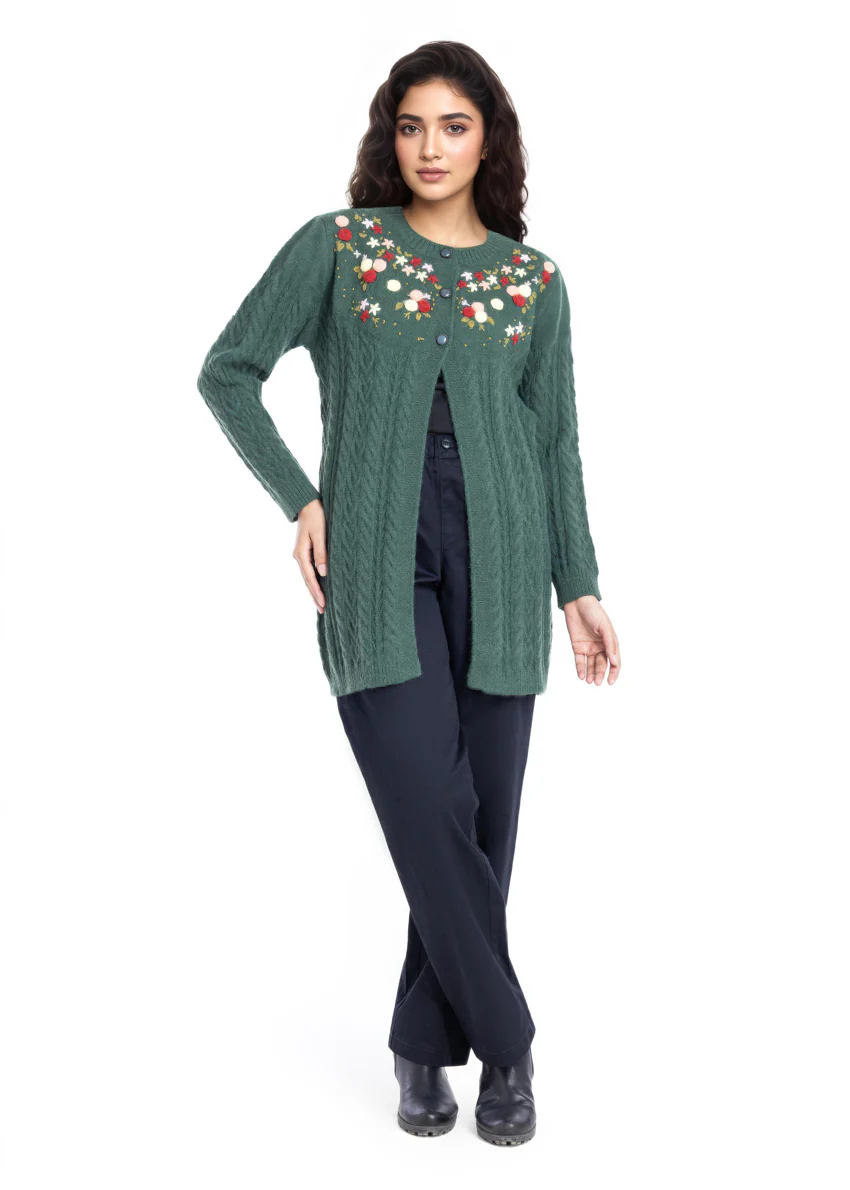 Green-Round Neck Full Sleeves Cardigan Sweater (25Y-077-67) - Image 4