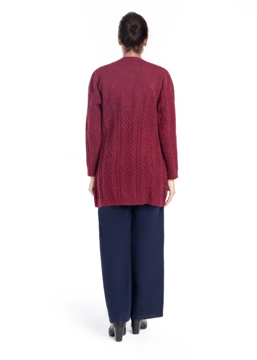 Maroon-Round Neck Full Sleeves Cardigan Sweater (25Y-077-67) - Image 2