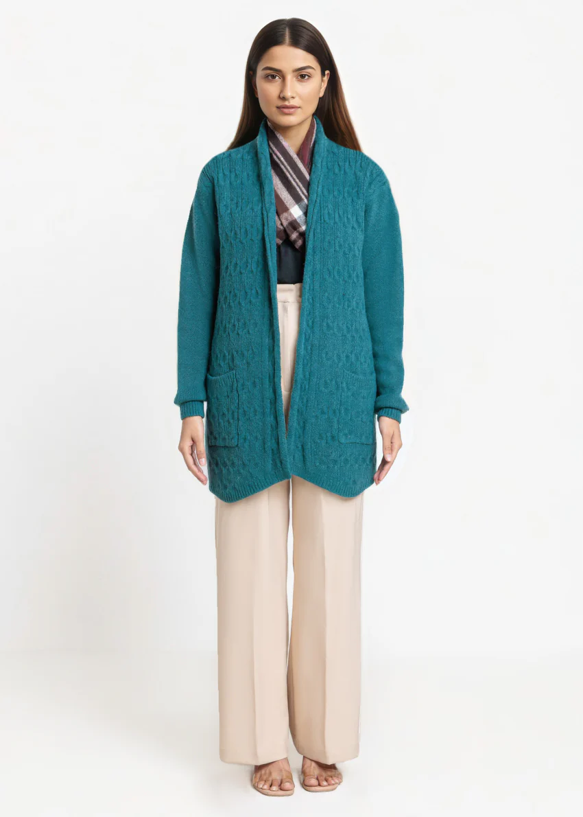 Green-Shawl Collar Full Sleeves Cardigan Sweater (25Y-078-67) - Image 4