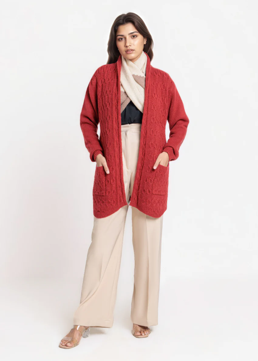 Red-Shawl Collar Full Sleeves Cardigan Sweater (25Y-078-67) - Image 4