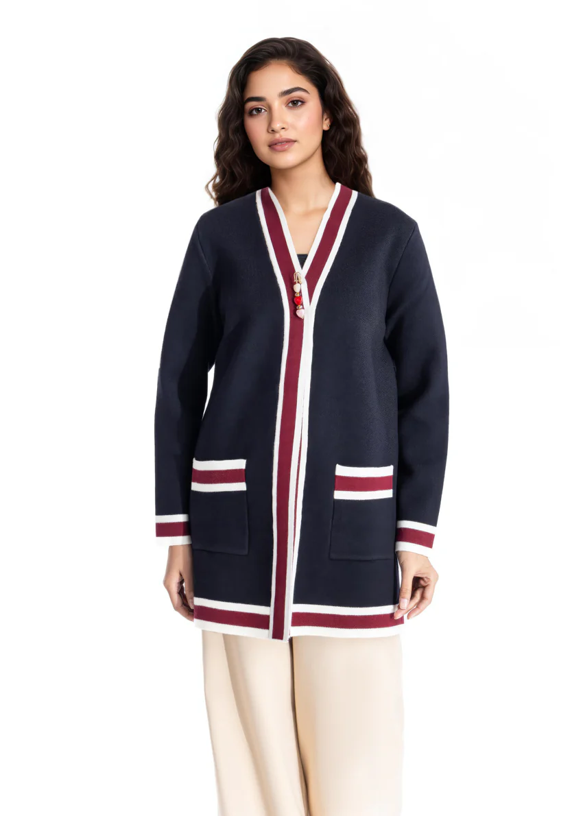 Black-V Neck Cardigan Full Sleeves Sweater (25Y-079-67) - Image 2