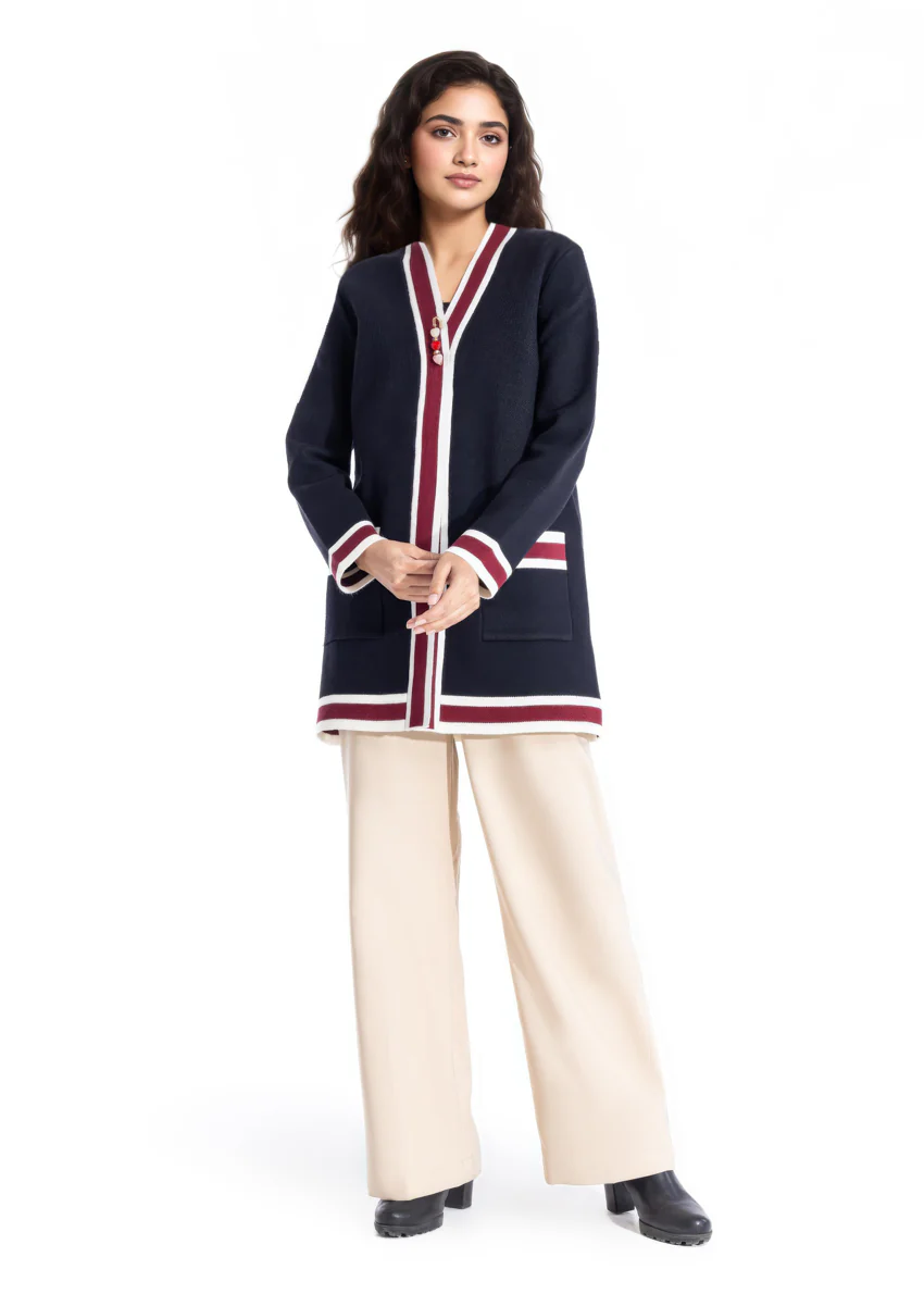 Black-V Neck Cardigan Full Sleeves Sweater (25Y-079-67) - Image 3