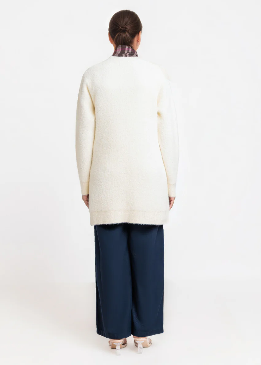 Cream-V-Cardigan Full Sleeves Sweater (25Y-080-67) - Image 2