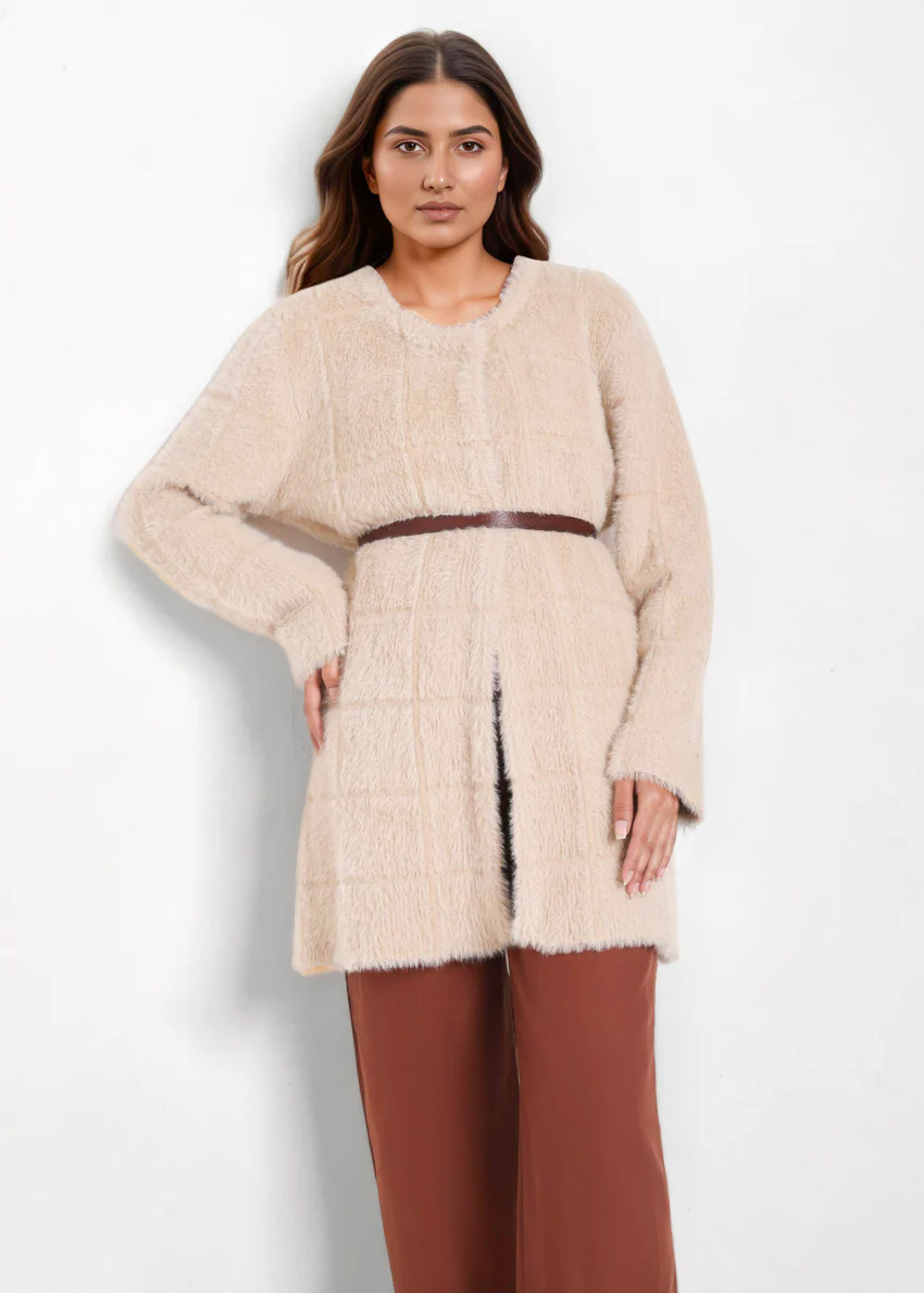Beige-Round Neck Full Sleeves Cardigan Sweater (25Y-081-67)