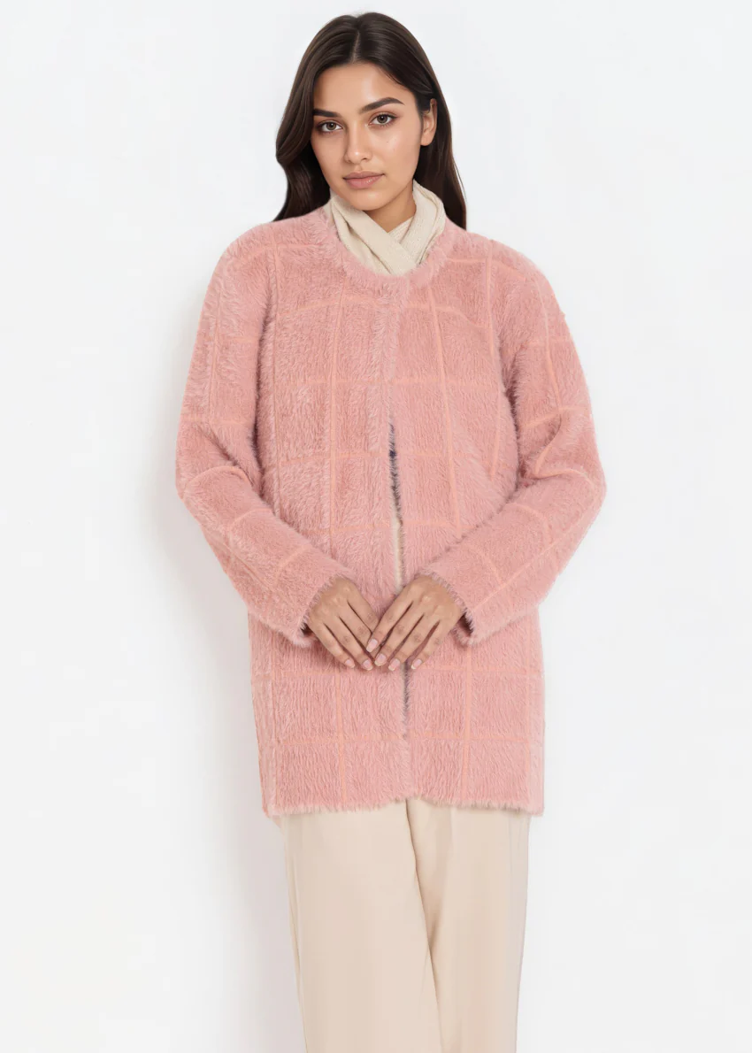 Peach-Round Neck Full Sleeves Cardigan Sweater (25Y-081-67)