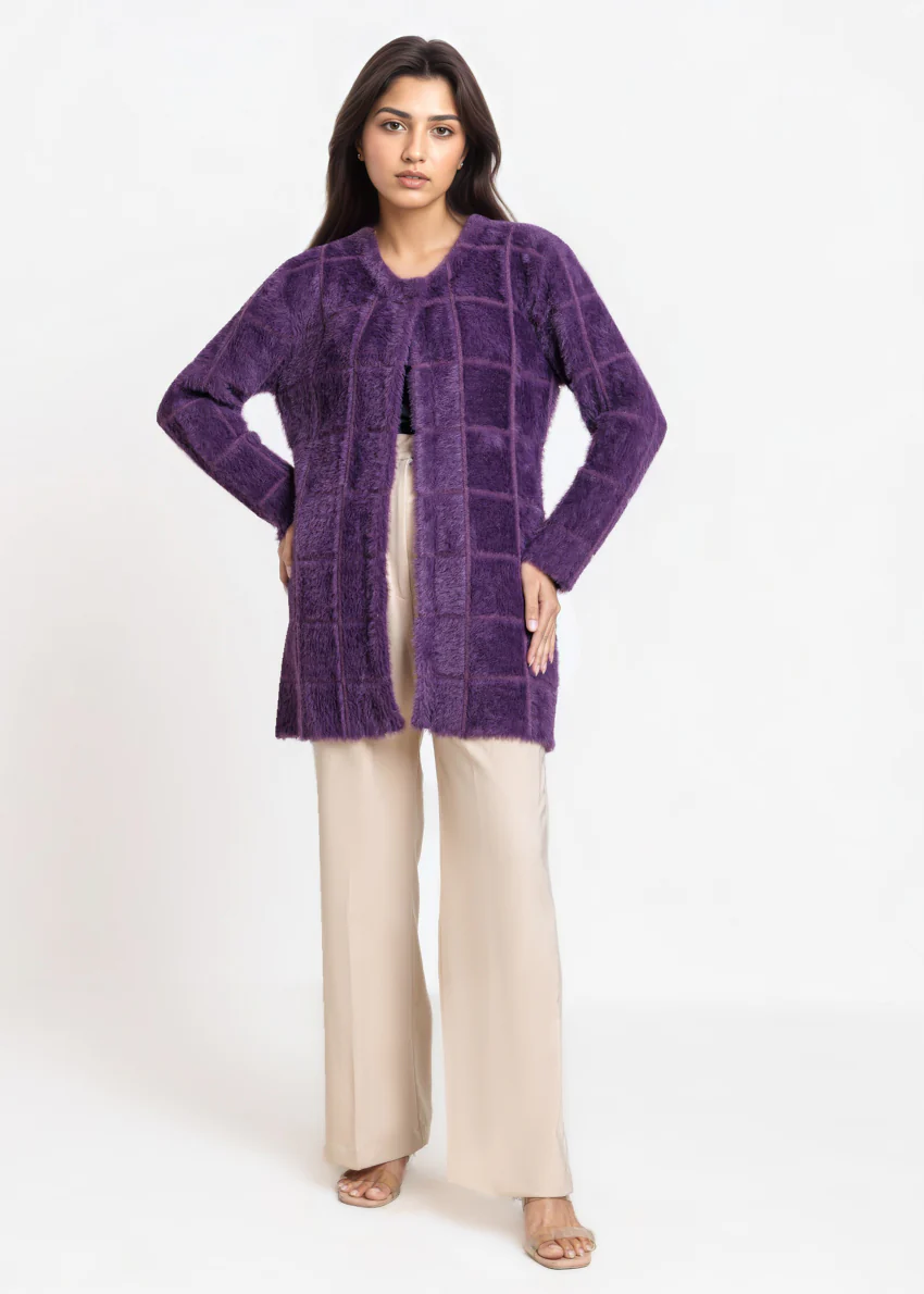 Purple-Round Neck Full Sleeves Cardigan Sweater (25Y-081-67) - Image 5