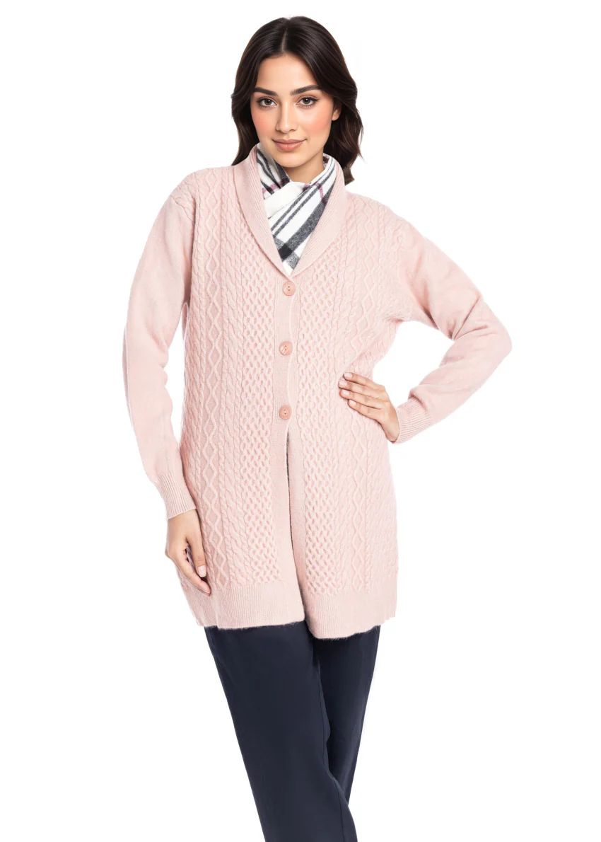 L-Pink-Shawl Collar Full Sleeves Cardigan Sweater (25Y-082-67) - Image 3