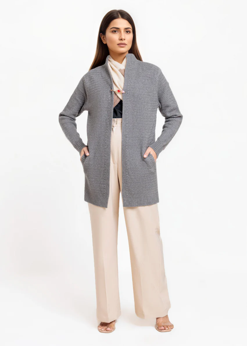 Grey-Round Neck Full Sleeves Cardigan Sweater (25Y-083-67)
