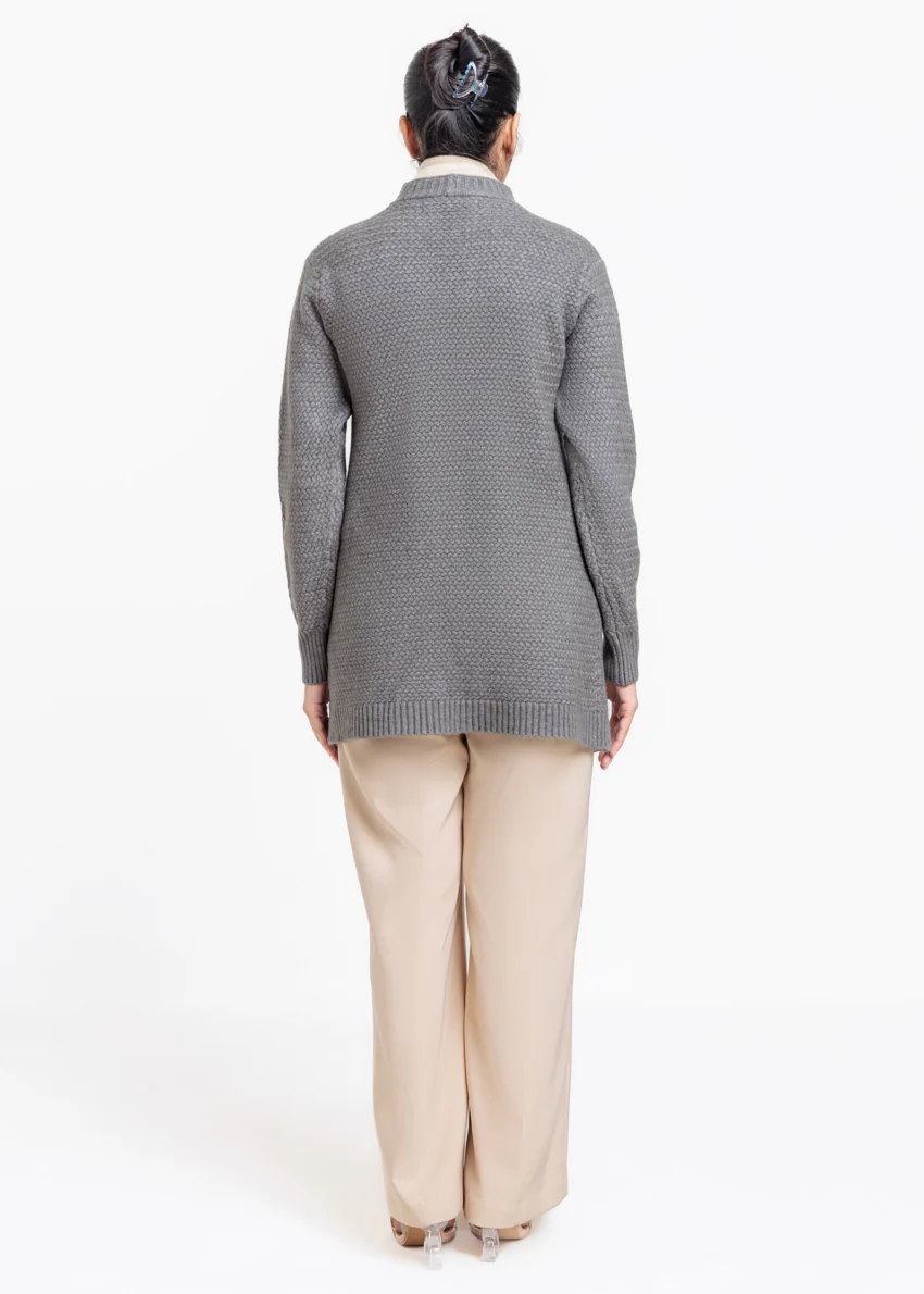 Grey-Round Neck Full Sleeves Cardigan Sweater (25Y-083-67) - Image 2
