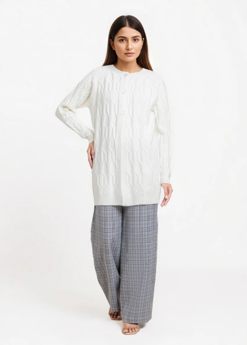White-Round Neck Full Sleeves Cardigan Sweater (25Y-084-67) - Image 3