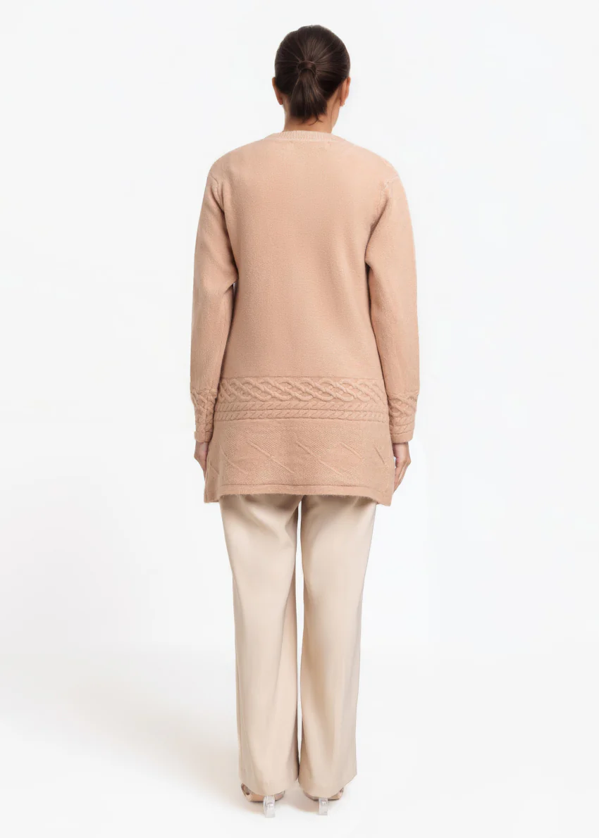 Apricot-Round Neck Full Sleeves Cardigan Sweater (25Y-085-67) - Image 2