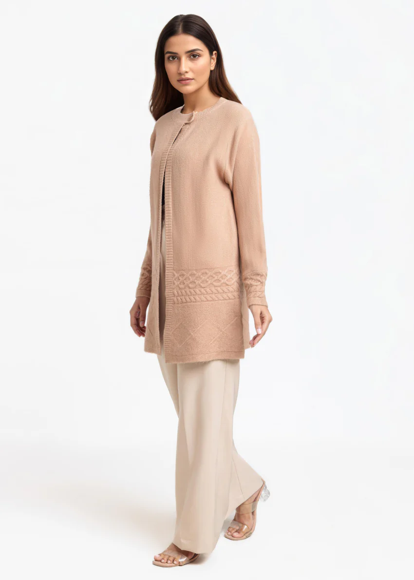 Apricot-Round Neck Full Sleeves Cardigan Sweater (25Y-085-67) - Image 4