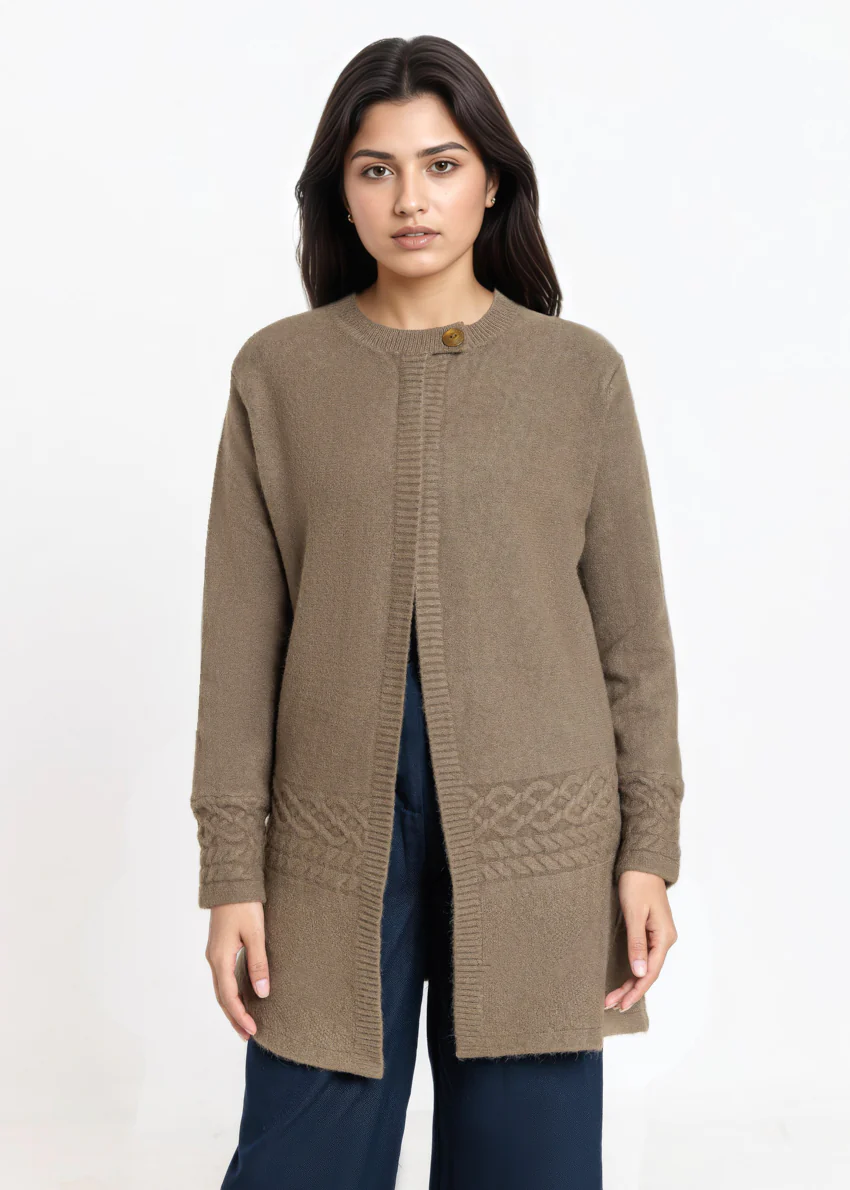 Olive-Round Neck Full Sleeves Cardigan Sweater (25Y-085-67)