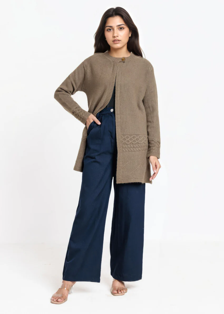 Olive-Round Neck Full Sleeves Cardigan Sweater (25Y-085-67) - Image 3