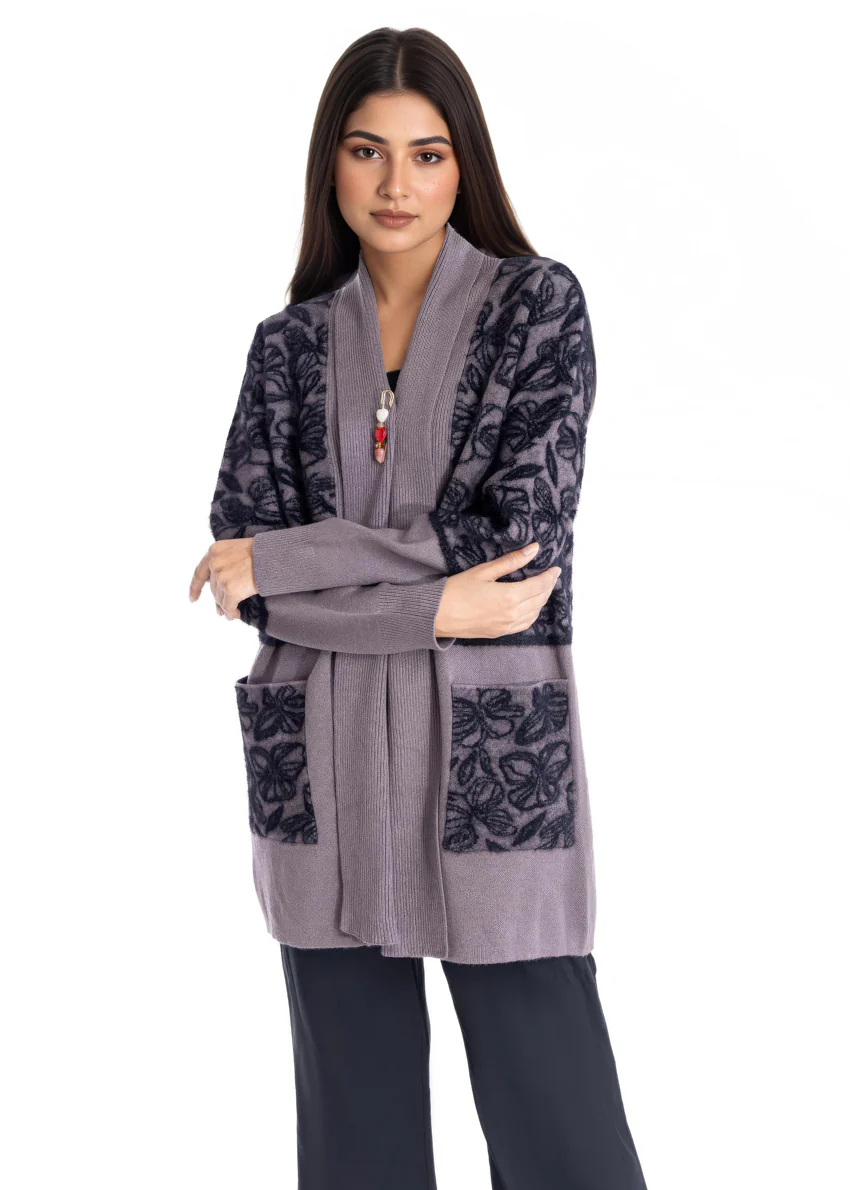 Charcoal-V Neck Cardigan Full Sleeves Sweater (25Y-086-67)