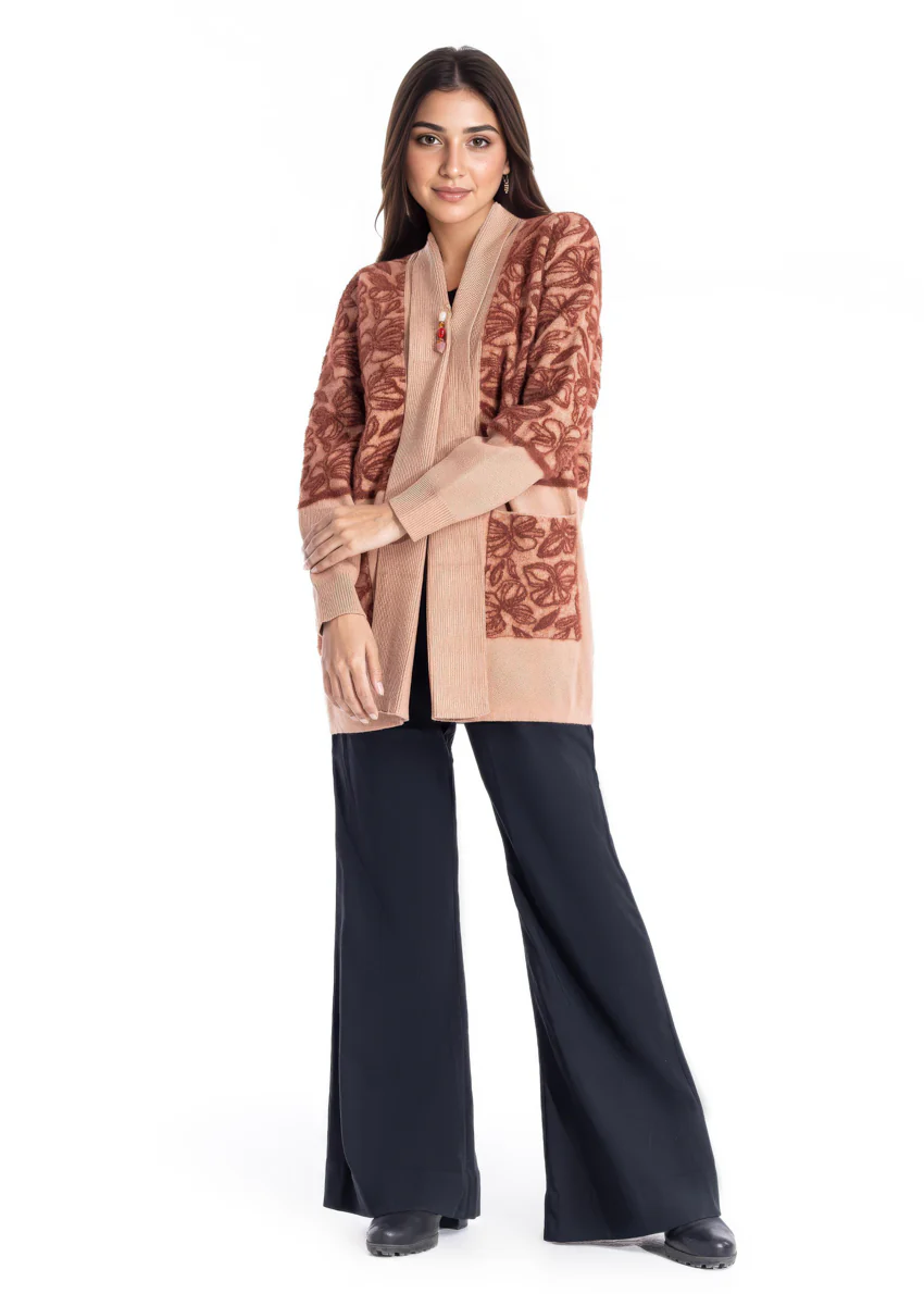L-Coffee-V Neck Cardigan Full Sleeves Sweater (25Y-086-67)