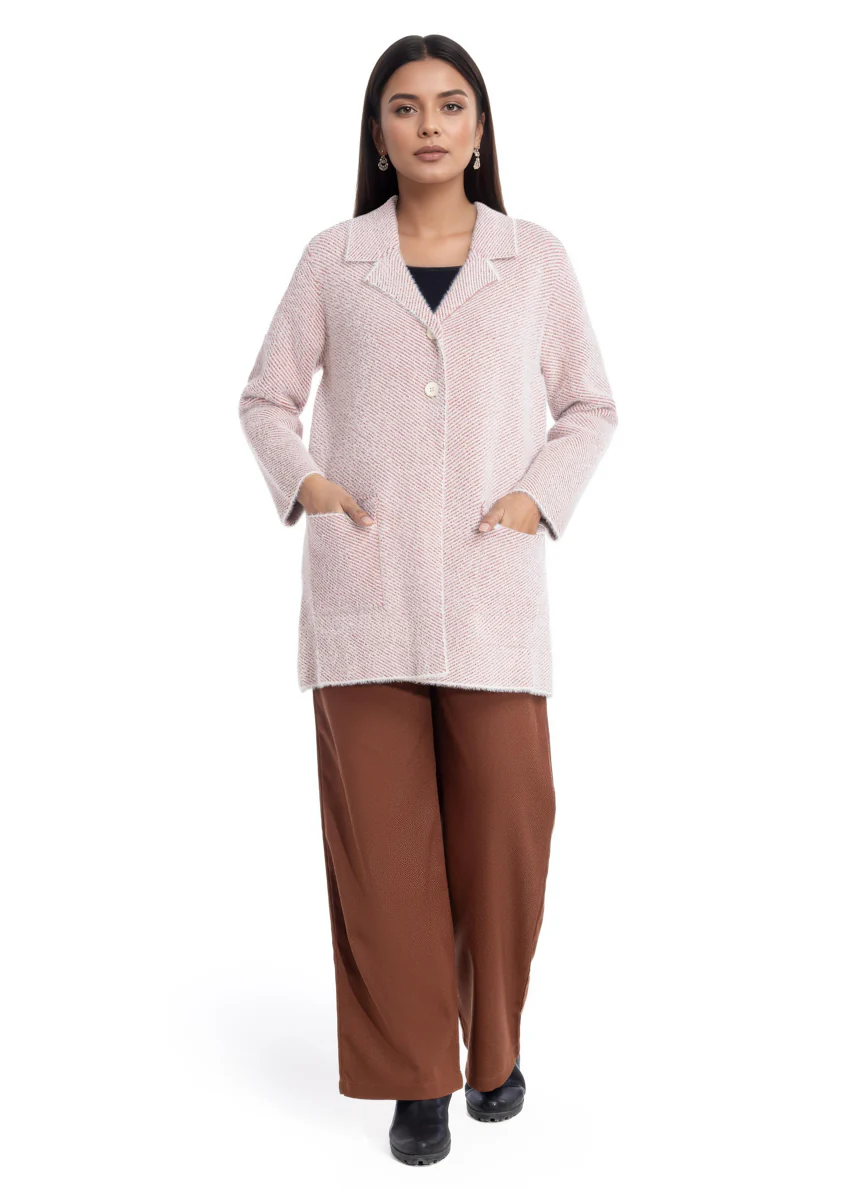 Cream-Notched Collar Full Sleeves Cardigan Sweater (25Y-087-67) - Image 3