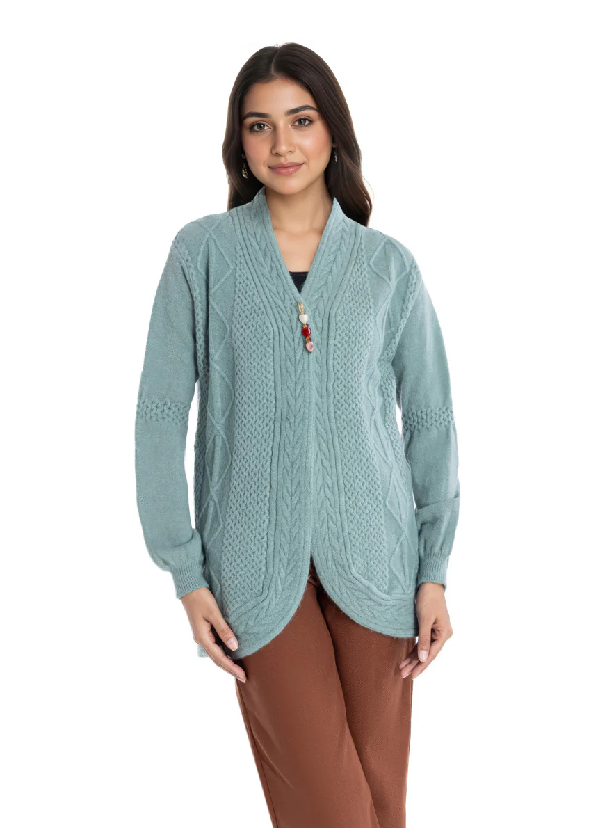 C-Green-V Neck Cardigan Full Sleeves Sweater (25Y-088-67)