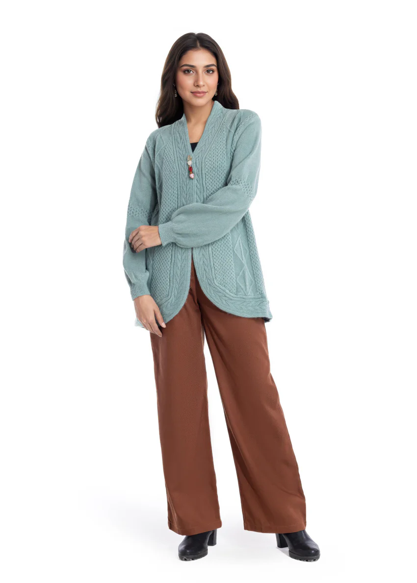C-Green-V Neck Cardigan Full Sleeves Sweater (25Y-088-67) - Image 3