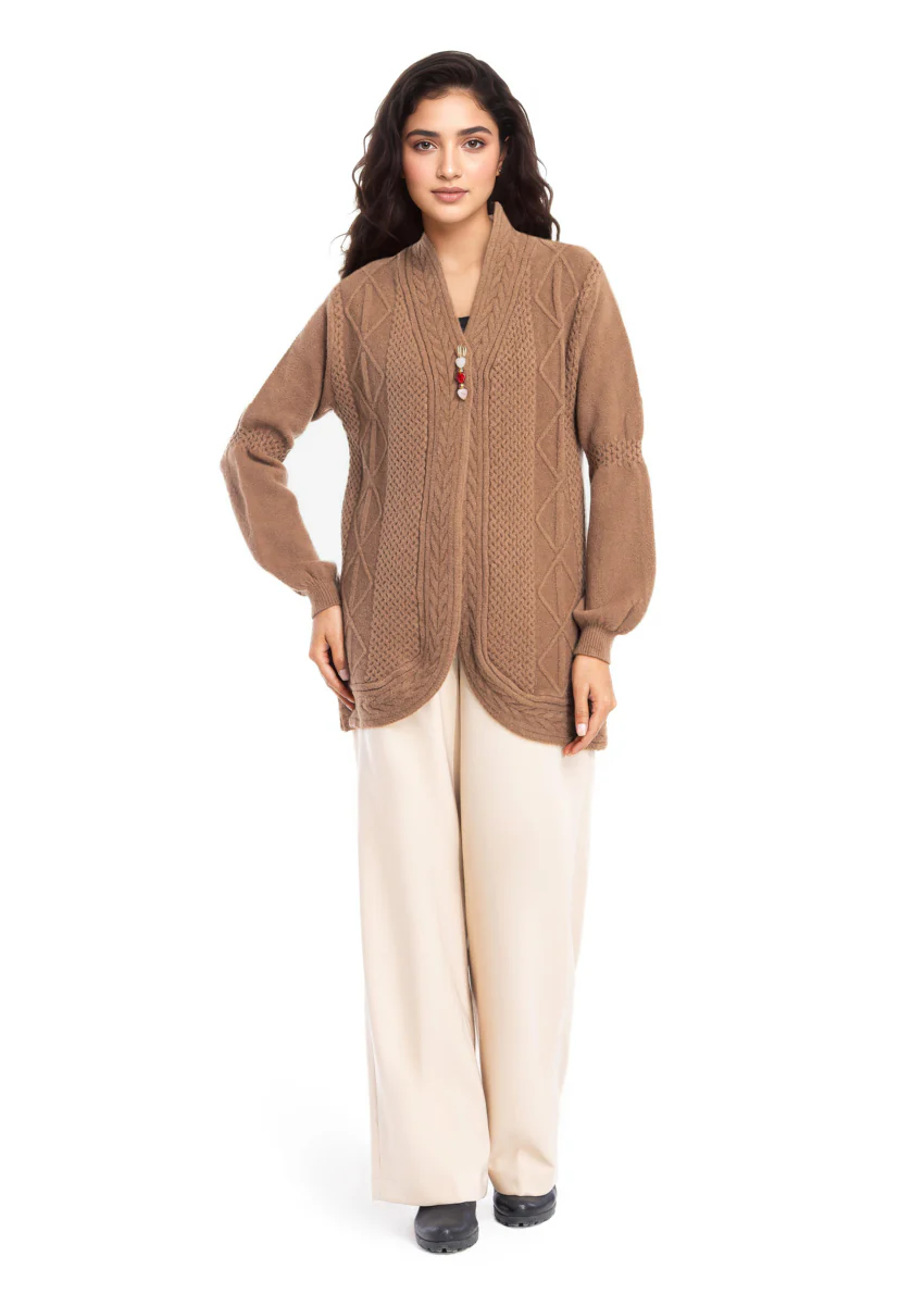 Camel-V Neck Cardigan Full Sleeves Sweater (25Y-088-67) - Image 4