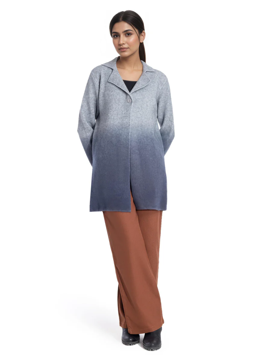 Grey-Notched Collar Full Sleeves Cardigan Sweater (25Y-089-67) - Image 3