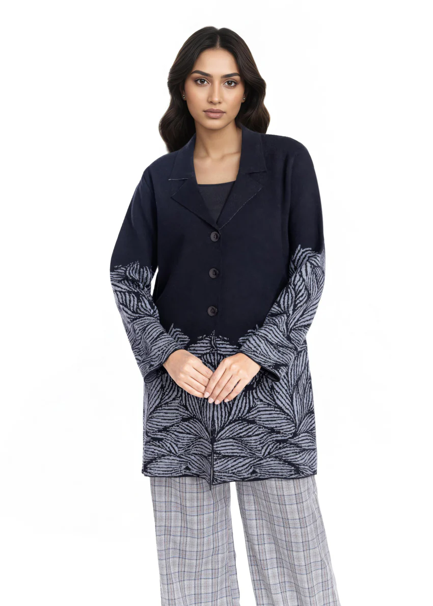 Black-Notched Collar Full Sleeves Cardigan Sweater (25Y-090-67) - Image 3