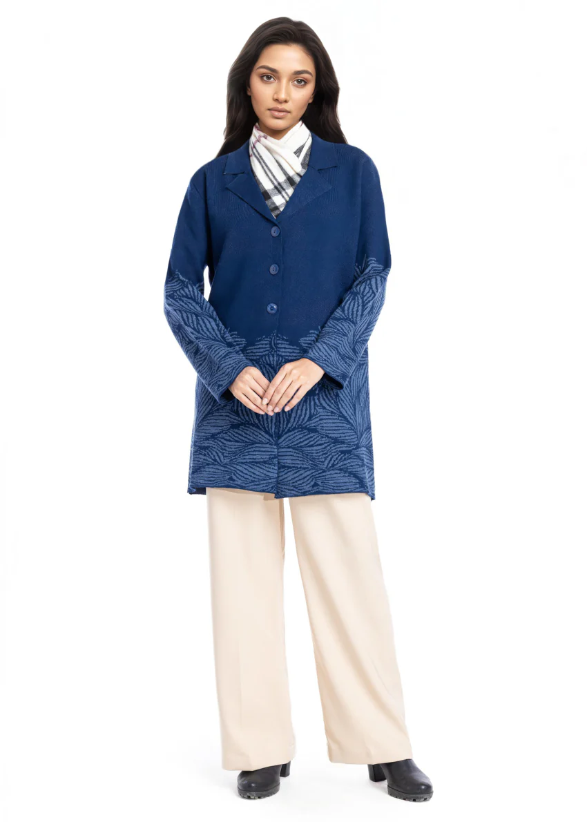 N-Blue-Notched Collar Full Sleeves Cardigan Sweater (25Y-090-67)