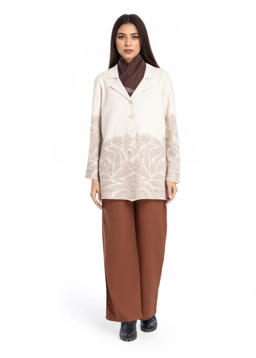 O-White-Notched Collar Full Sleeves Cardigan Sweater (25Y-090-67)