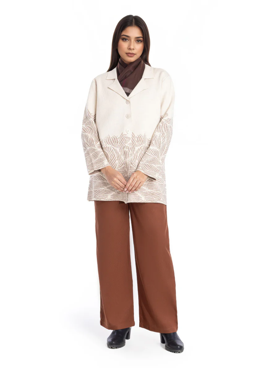 O-White-Notched Collar Full Sleeves Cardigan Sweater (25Y-090-67) - Image 3