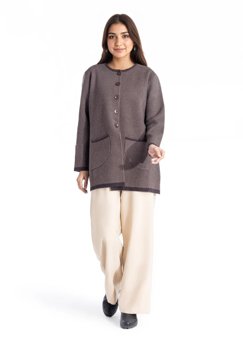D-Brown-Round Neck Full Sleeves Cardigan Sweater (25Y-091-67)