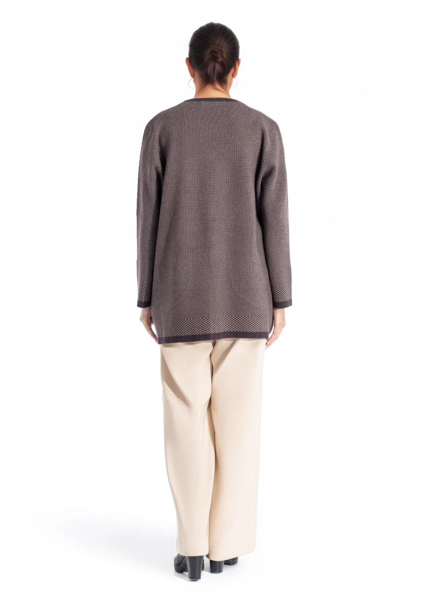 D-Brown-Round Neck Full Sleeves Cardigan Sweater (25Y-091-67) - Image 3