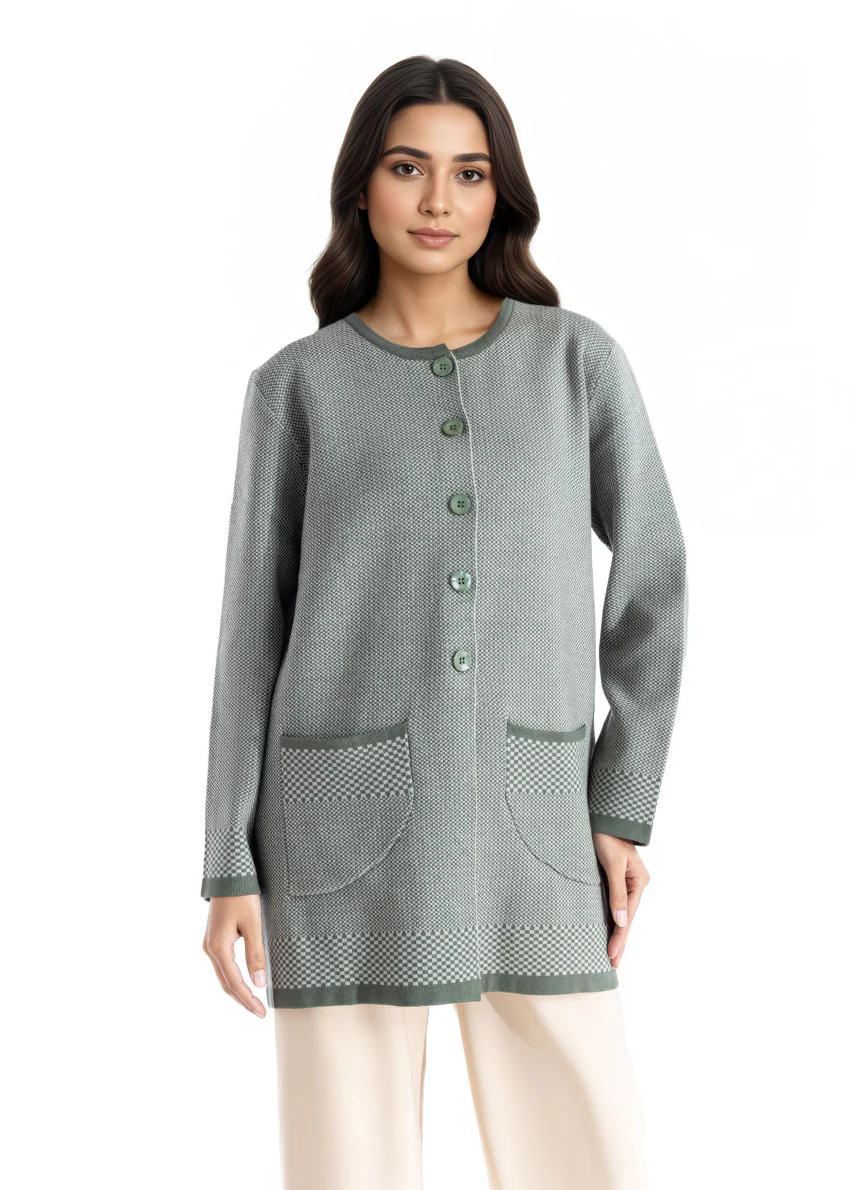 Olive-Round Neck Full Sleeves Cardigan Sweater (25Y-091-67) - Image 3