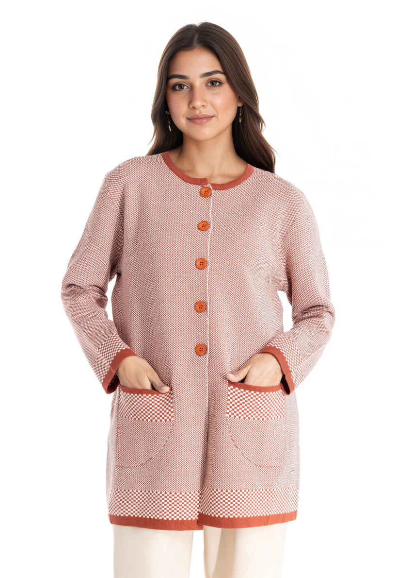 Rust-Round Neck Full Sleeves Cardigan Sweater (25Y-091-67) - Image 3