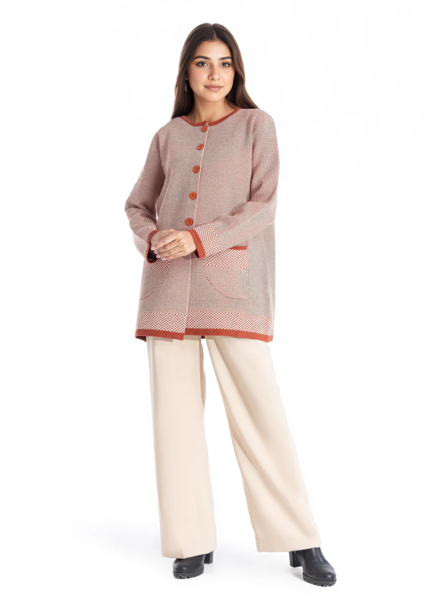 Rust-Round Neck Full Sleeves Cardigan Sweater (25Y-091-67) - Image 4