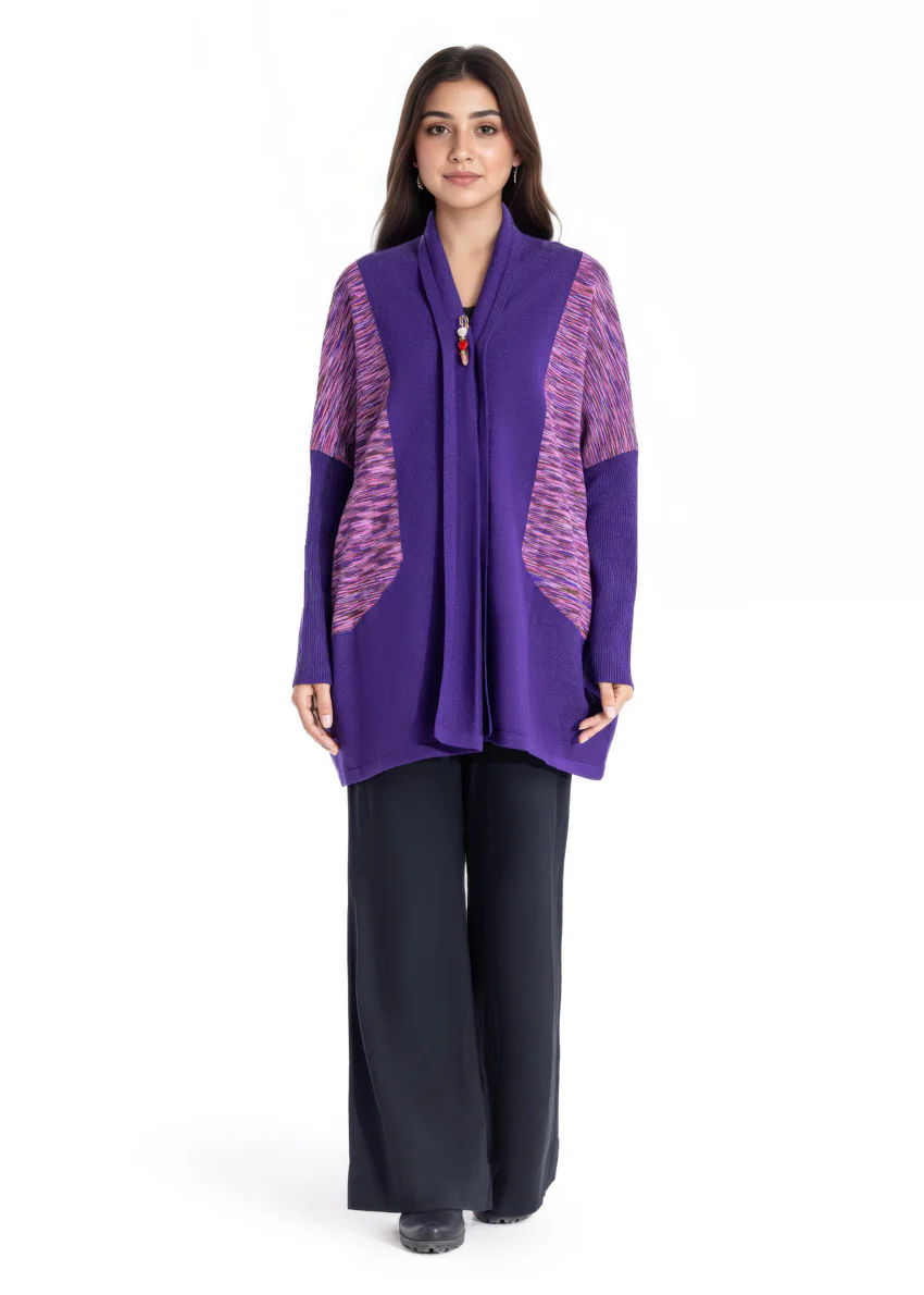 Brinjal-V Neck Cardigan Full Sleeves Sweater (25Y-092-67)