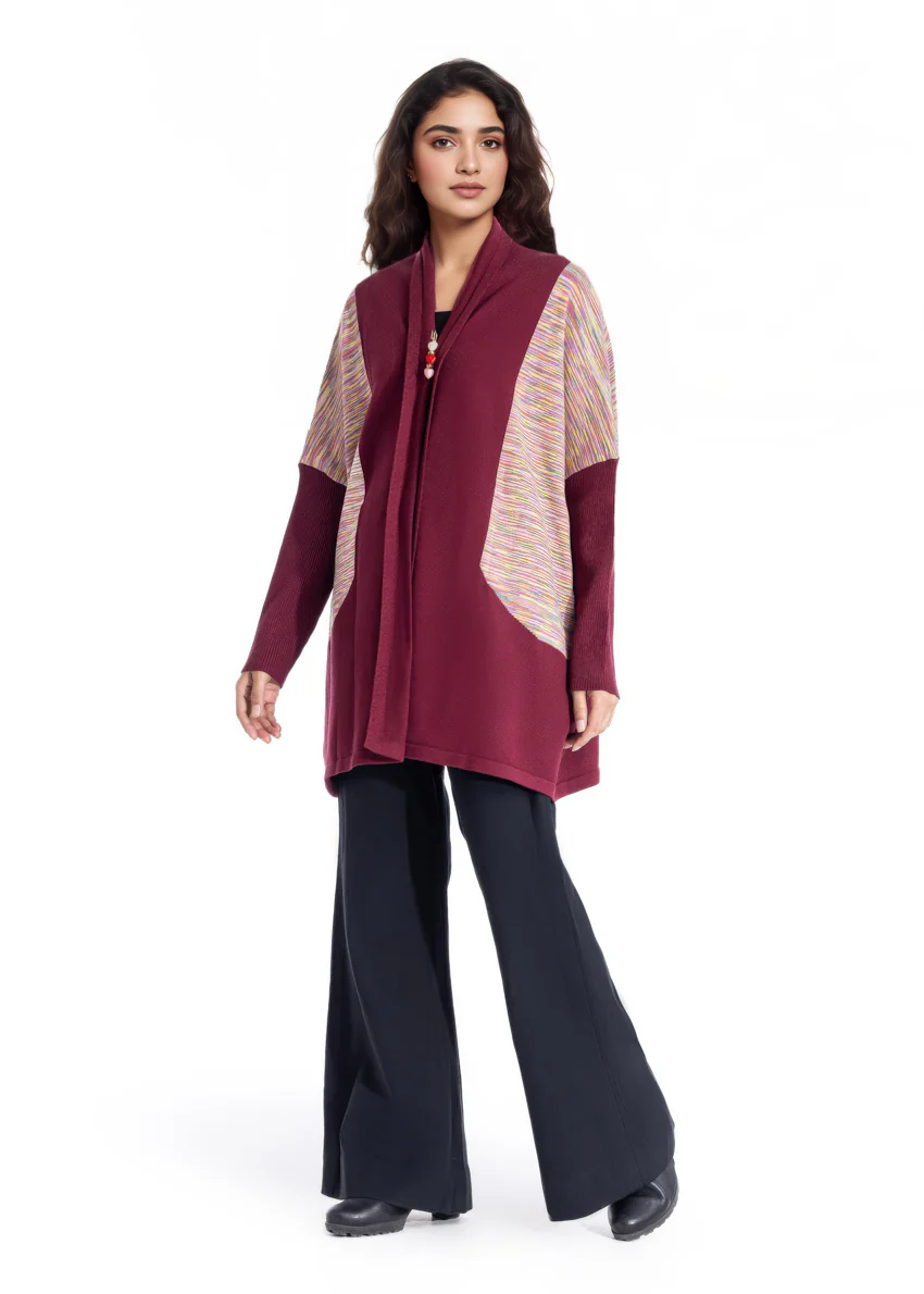 Maroon-V Neck Cardigan Full Sleeves Sweater (25Y-092-67)