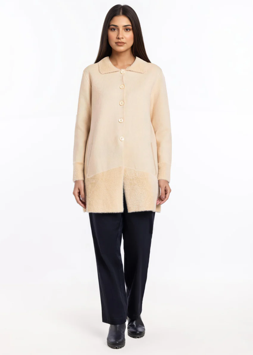 Beige-Wing Collar Full Sleeves Cardigan Sweater (25Y-093-67) - Image 3
