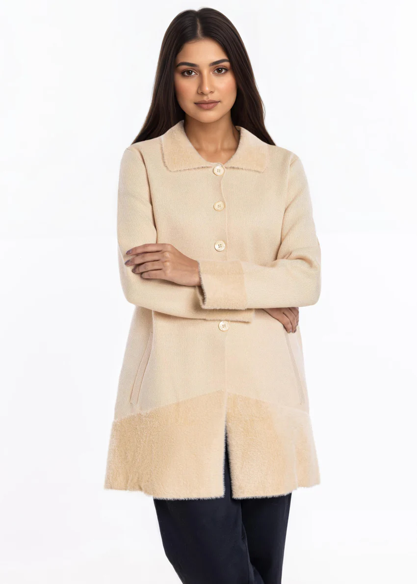 Beige-Wing Collar Full Sleeves Cardigan Sweater (25Y-093-67) - Image 4