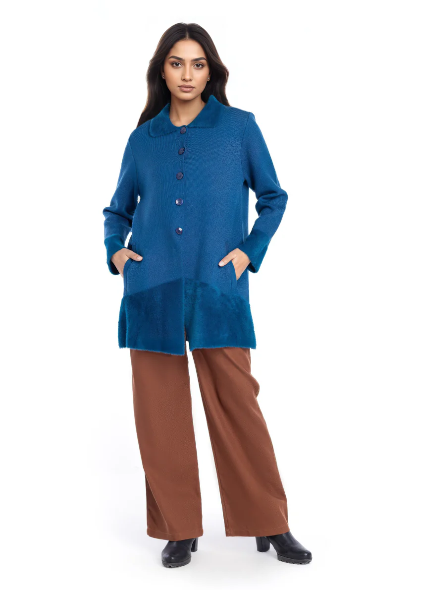Teal-Wing Collar Full Sleeves Cardigan Sweater (25Y-093-67) - Image 4