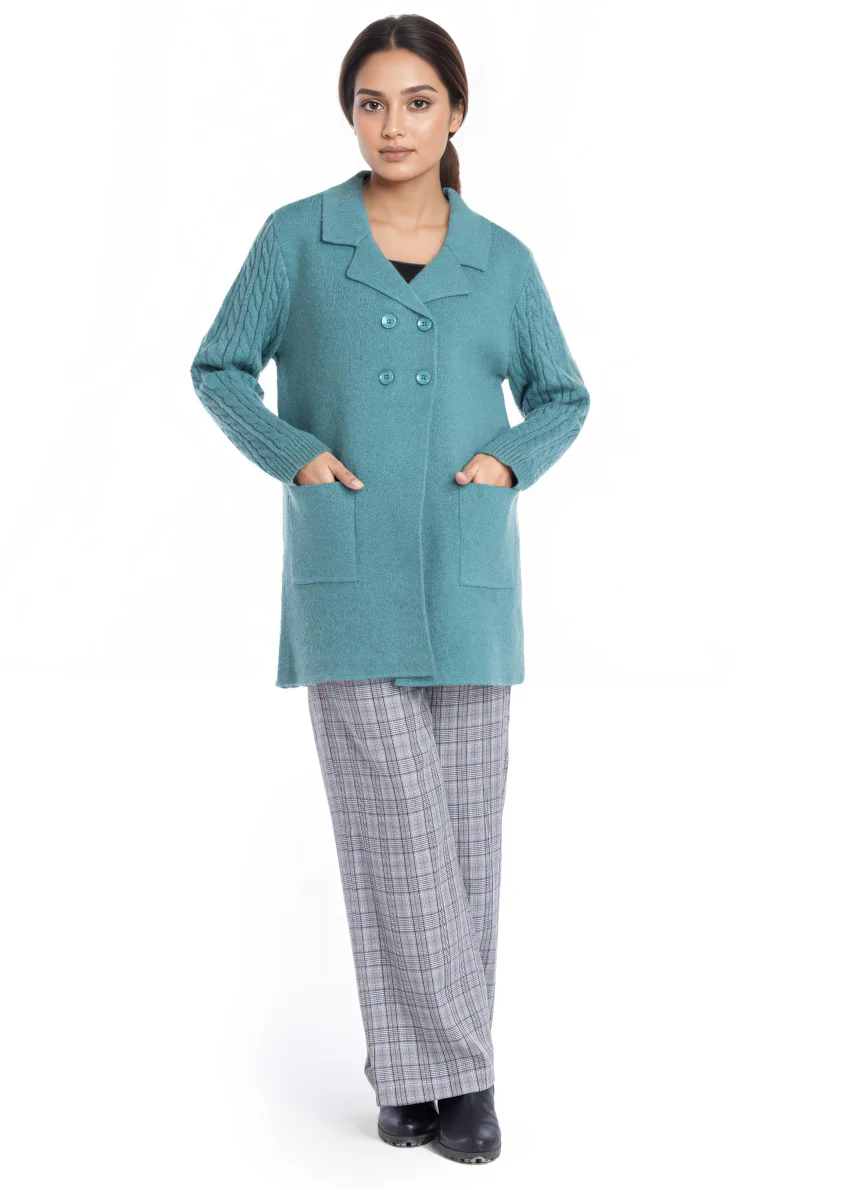 D-Green-Notched Collar Full Sleeves Cardigan Sweater (25Y-095-67) - Image 4