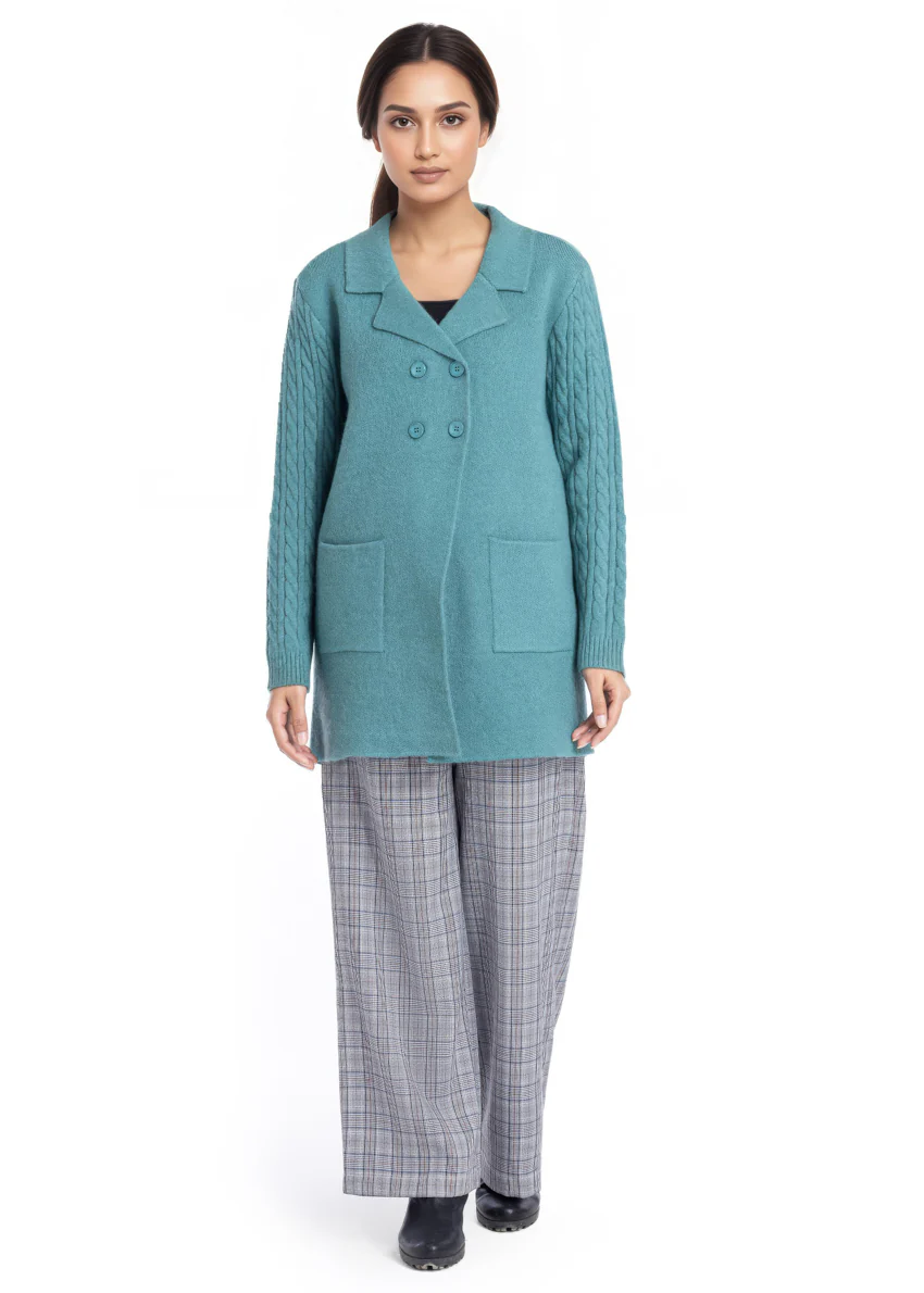 D-Green-Notched Collar Full Sleeves Cardigan Sweater (25Y-095-67) - Image 5